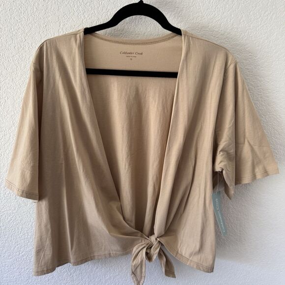 Coldwater Creek 1X Women’s Shortsleeve Wrap Top Sand Tan Color Classic Capsule - Picture 1 of 9